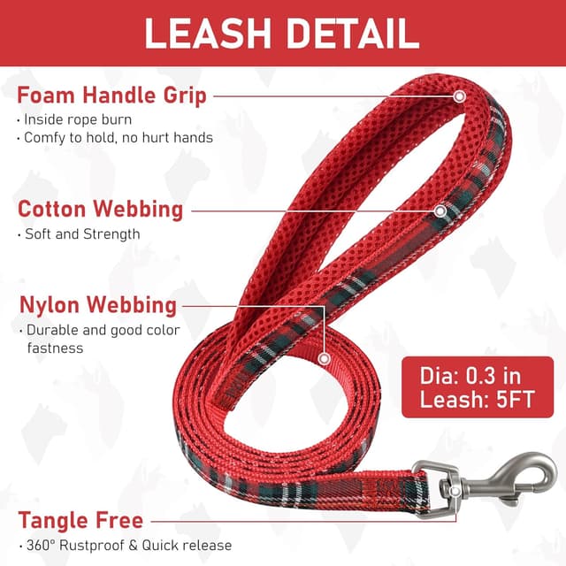 Detalle de Small Pet Harness Collar and Leash Set (Step-in, No Choke) – Soft Mesh Adjustable Vest Harness in Red, XL
