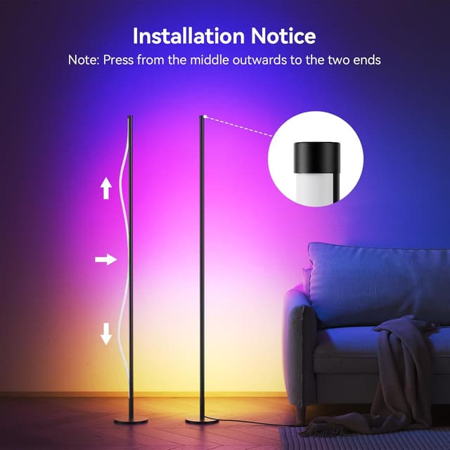 Detalle de YICAIZI Corner Floor Lamp – Smart RGB corner light with app, remote, music sync and timing, 160cm