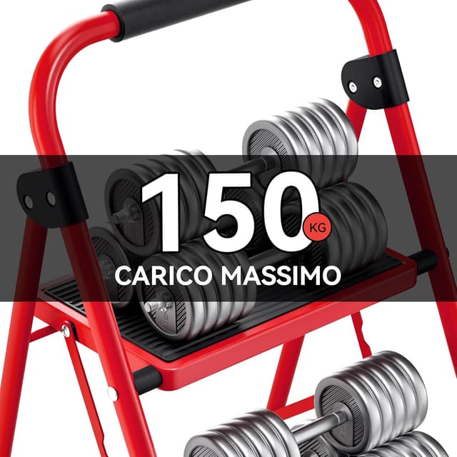 Detalle de KINGRACK Scala a 2 gradini pieghevole rossa con maniglia e pedali antiscivolo