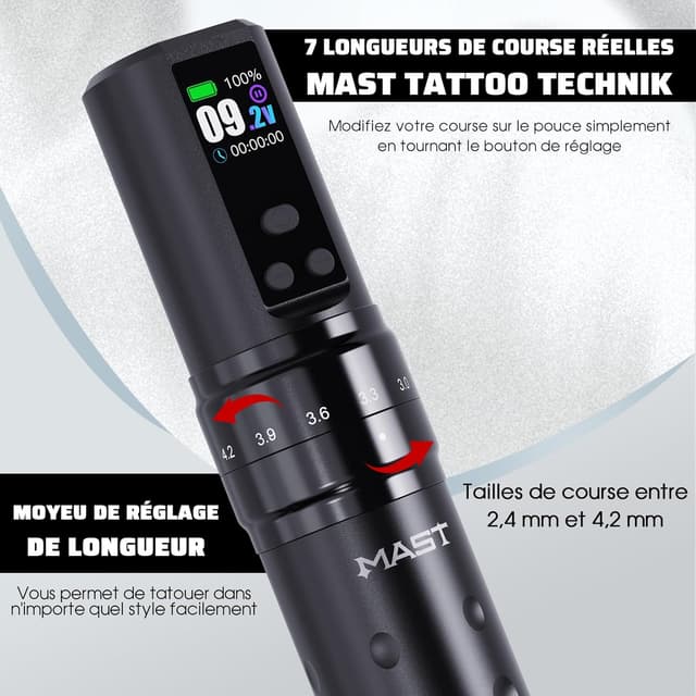 Detalle de Mast Fold2 Pro Kit de tatouage sans fil rotatif (RCA) avec 2 batteries 2000 mAh