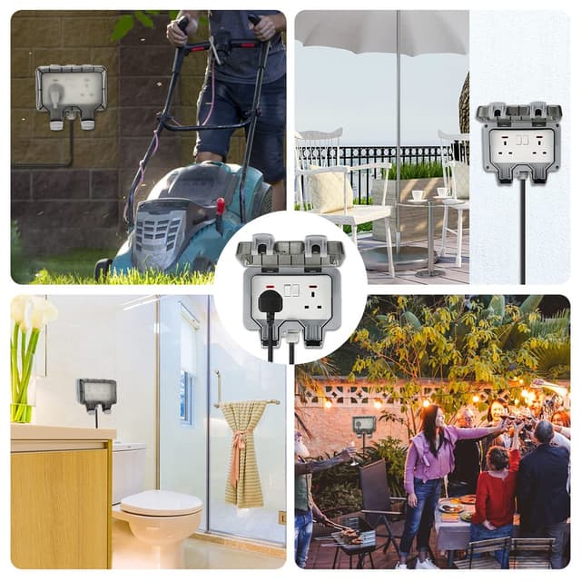 Thumbnail 6 de Waterproof Outdoor Sockets with 10m Extension Cord – IP66 Weatherproof Double Plug, External Wall 2 Gang Storm Switched Socket