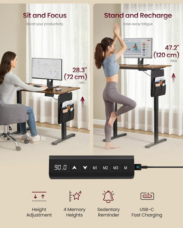 Detalle de VASAGLE electric standing desk 72-120 cm