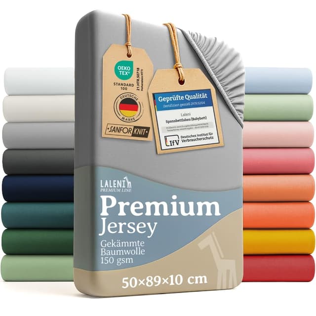 Detalle de Laleni Premium Spannbettlaken 50x89 cm aus 100% Baumwolle, für Baby- & Kinderbett (grau), OEKO-TEX zertifiziert