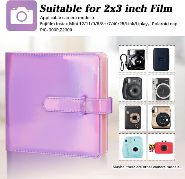 Detalle 2 de Ruibytree 360-Fach Fotoalbum für Sofortbildkameras (Magisch Violett) – passend für Instax Mini & Polaroid Snap