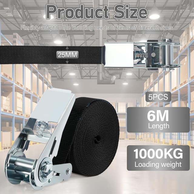 Detalle 2 de Tapvai 5 correas tensoras 2,5 cm x 4 m 1000 kg