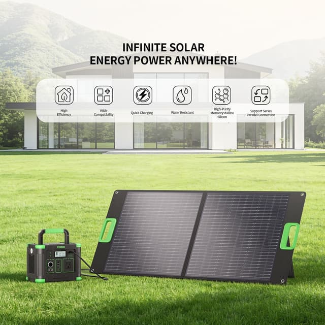 Detalle de GRECELL 100W Portable Solar Panel for Power Station (23.5% ETFE Foldable, IP65)