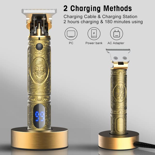 Detalle 2 de Suttik cordless professional men’s hair clipper & trimmer kit with charging dock, LED display and guide combs