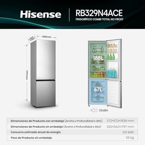 Detalle de Hisense RB329N4ACE refrigerador combinado No Frost total con puerta reversible y control táctil