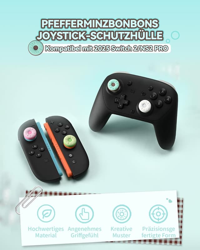 Detalle 2 de GeekShare Silikon-Joystick-Kappen für Switch 2 (2025) – Thumbstick-Grips, rutschfest, 4 Stück