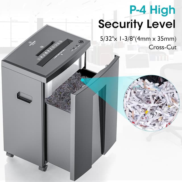Detalle de Wolverine SD9113 Aktenvernichter mit Super-Kreuzschnitt P4 (18 Blatt) – 60 Min Laufzeit, 22 l Auffangbehälter