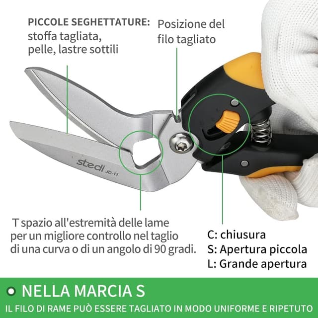 Detalle de Stedi forbici per tappeti da 22 cm, universali con lame dentellate in acciaio inox carbonizzato