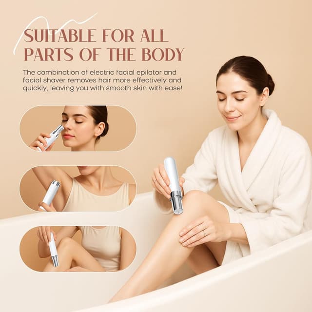Thumbnail 4 de Facial Hair Remover for Women (2-in-1 Epilator + Face Shaver) with LED Light, USB Rechargeable – White