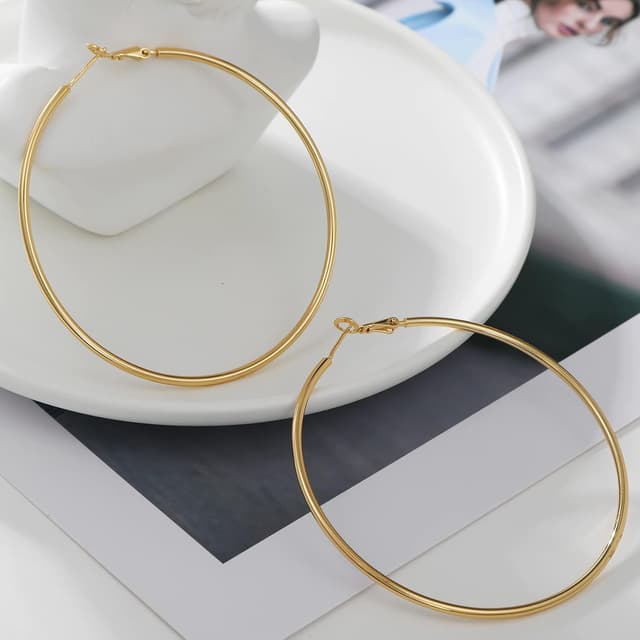 Detalle de MOROTOLE Creolen aus Sterling Silber mit 14 Karat Echtvergoldet – große, dünne Endlose Creolen für Damen