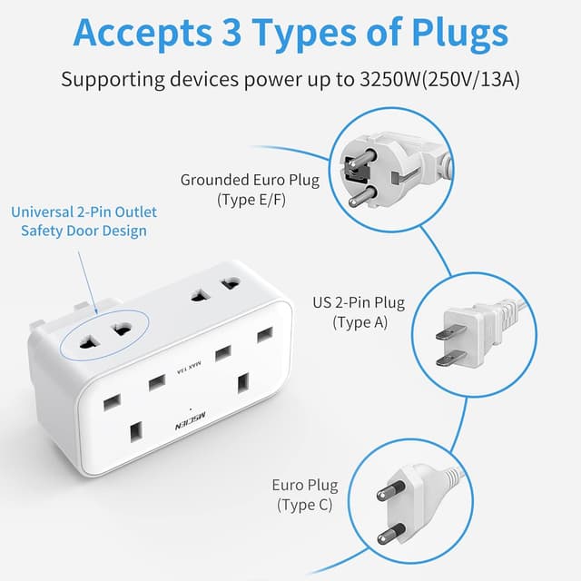 Thumbnail 4 de Mscien Double Plug Adapter 13A with 3 USB š