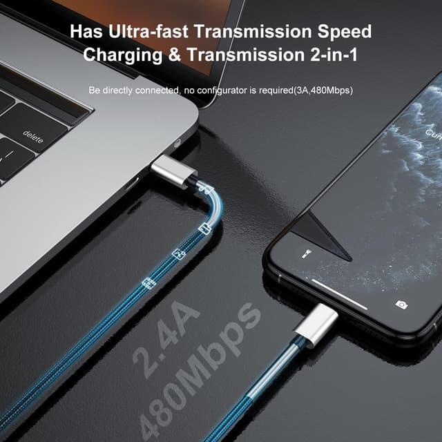 Detalle de 2-Pack 10ft USB-C to Lightning Fast Charger Cable (Apple MFi Certified) for iPhone & iPad
