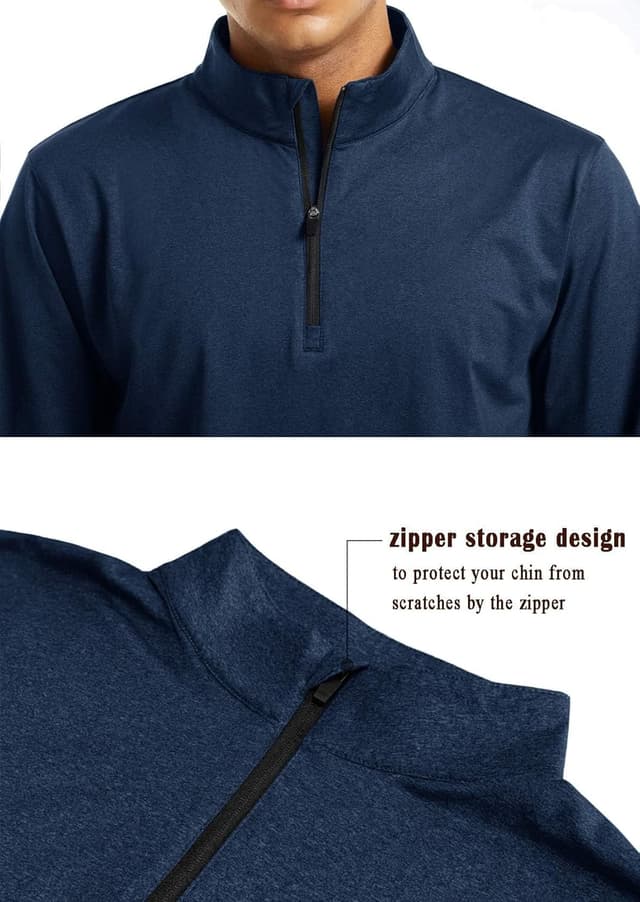 Detalle de KEFITEVD Herren 1/4-Zip Fleece Pullover – Langarm Funktionsshirt zum Wandern, Radfahren & Sport