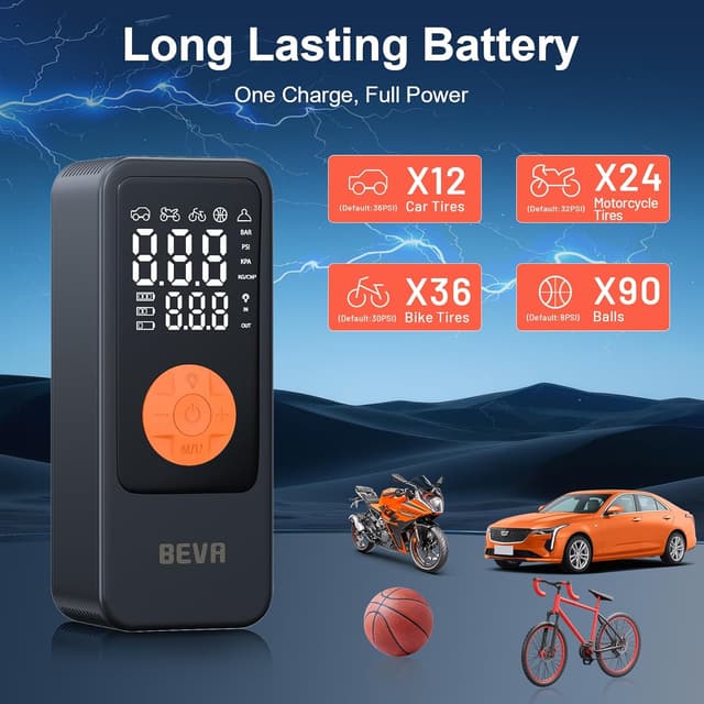 Detalle 2 de BEVA Tire Inflator 150 PSI cordless pump