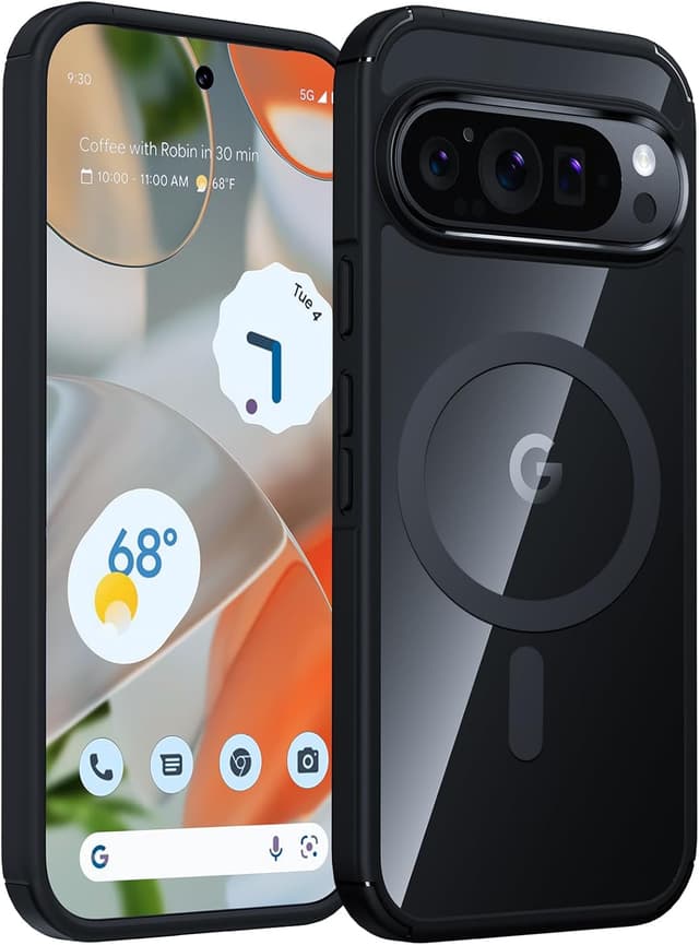 Detalle de Coque magnétique ultra-mince TAURI pour Google Pixel 9 / Pixel 9 Pro compatible MagSafe (noir)