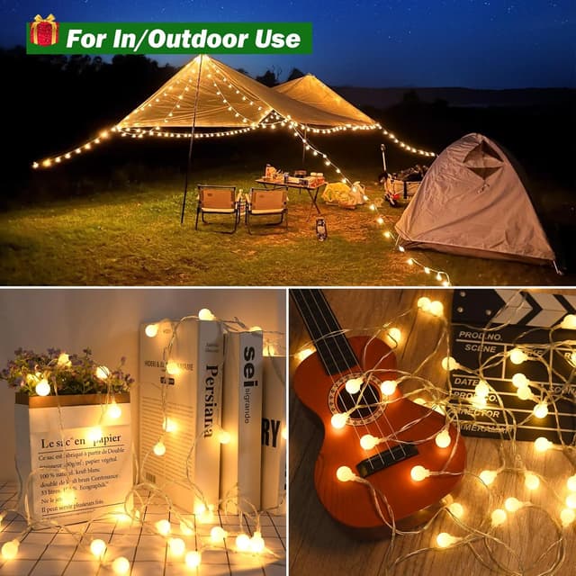 Detalle 2 de cshare Globe String Lights – 3m 20 warm white LED outdoor/indoor fairy lights with timer (IP65)