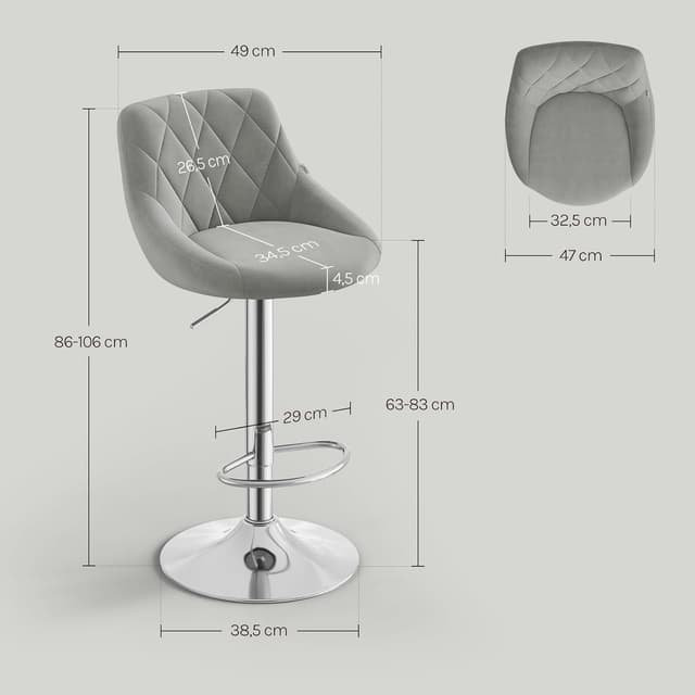 Detalle de WOLTU Barhocker 2er-Set BH138hgr-2, höhenverstellbar und 360° drehbar mit Lehne