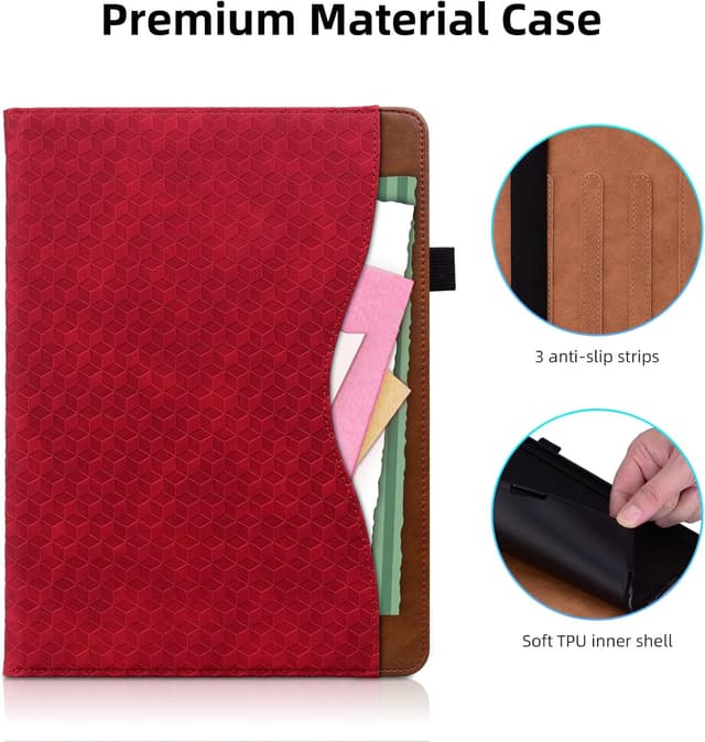 Detalle 2 de Vkooer Hülle für Xiaomi Redmi Pad Pro 12,1 Zoll (2024) – PU-Ledertasche mit Folio-Cover, Stifthalter und Kartenfächern, Rot