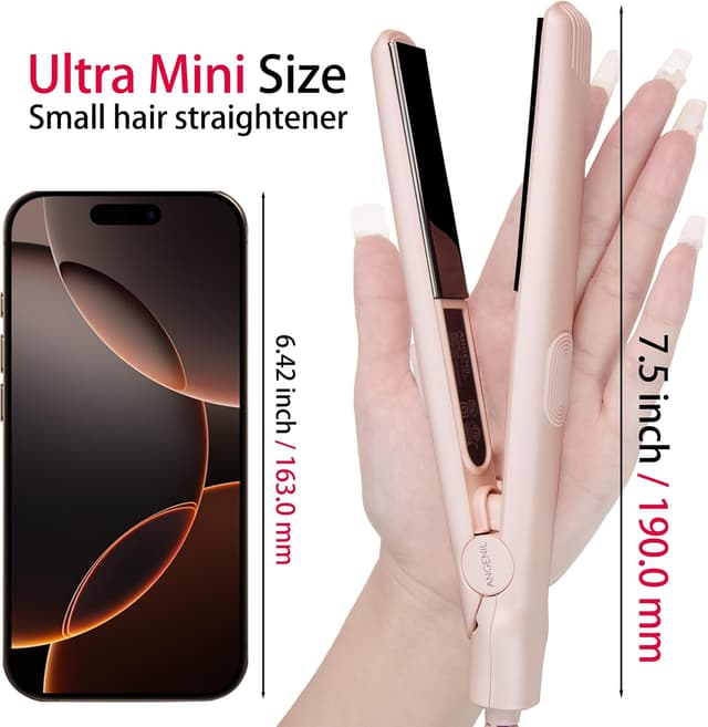 Detalle 2 de ANGENIL Pro Purple Ceramic Ultra Mini Hair Straightener (Dual Voltage, 1.8 cm plates, 2-in-1 straightener & curler)