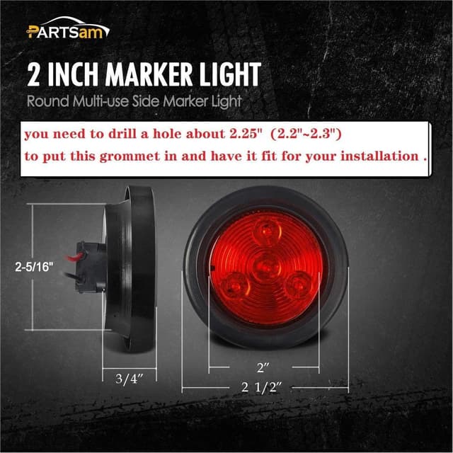 Detalle 2 de Partsam 10-Pack 2" Round 4-LED Trailer Side Marker Lights (5 Amber + 5 Red), DOT Approved, Sealed Flush Mount, 12V