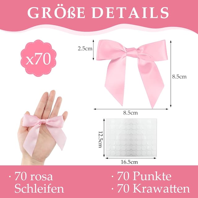 Detalle 2 de KASURE 60 Stück Schleifen Weihnachtsbaum in Rosa – kleine Satinschleifen mit Draht zum Basteln & Verpacken