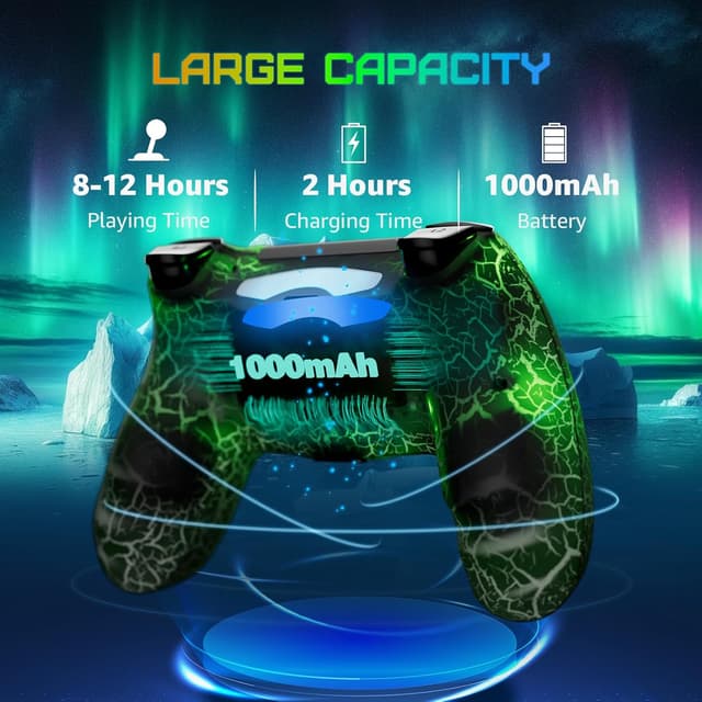 Detalle de CHENGDAO 2er-Pack Wireless-Controller für PS4 mit RGB-LED, 1000-mAh-Akku und 6-Achsen-Gyro