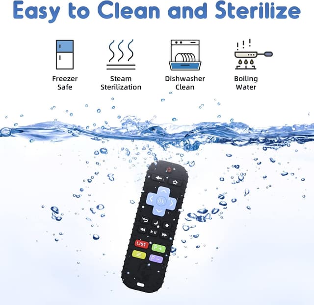 Detalle de Dentizione Sollievo: dentiera giocattolo in silicone alimentare con telecomando per bambini (3-6-12 mesi) – nero