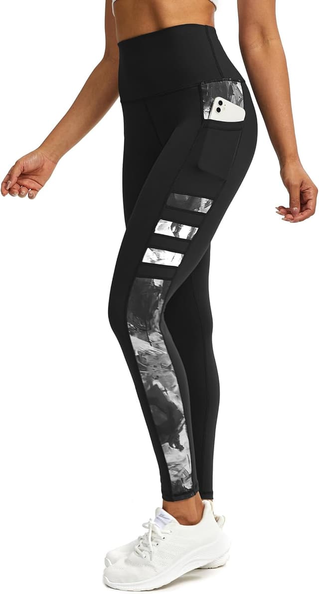 Detalle de Tuspryt Sport Leggings Damen mit Taschen – blickdichte High-Waist Trainingshose für Yoga, Fitness & Lauf-Workouts