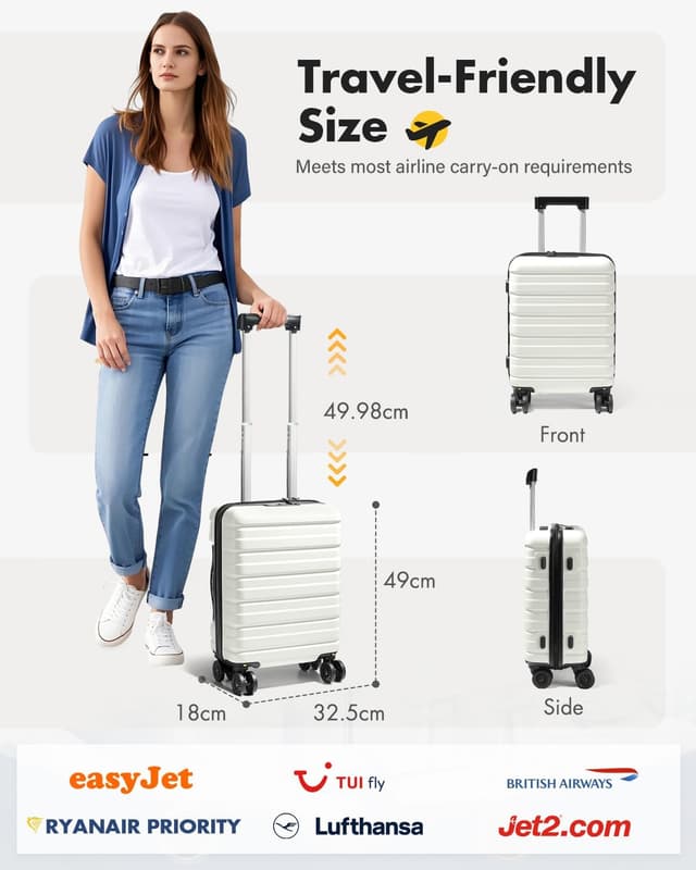 Detalle 2 de Lekesky EasyJet cabin suitcase 45x36x20cm with TSA lock and detachable wheels (beige)