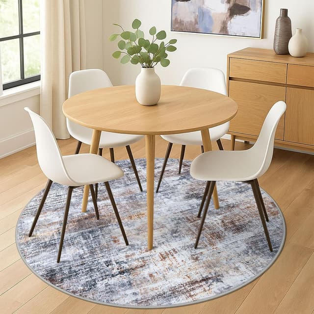 Detalle 2 de IOHOUZE Abstract Round Area Rug (6 ft x 6 ft) Washable Round Carpet with Non-Slip Backing