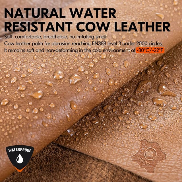 Thumbnail 3 de Vgo Gants de Ski doublés cuir chèvre imperméables 4℃