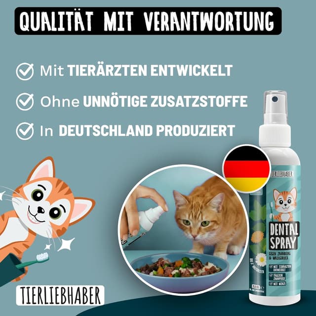Detalle de TIERLIEBHABER Katzen Zahnpflege Dentalspray – 100% natürlich, gegen Mundgeruch & Zahnstein (tierärztlich entwickelt)