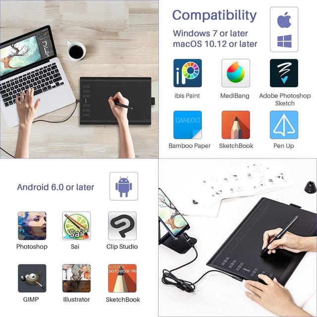 Detalle 2 de Huion Inspiroy H1060P drawing tablet (10×6.25 inch) with battery-free PW100 pen