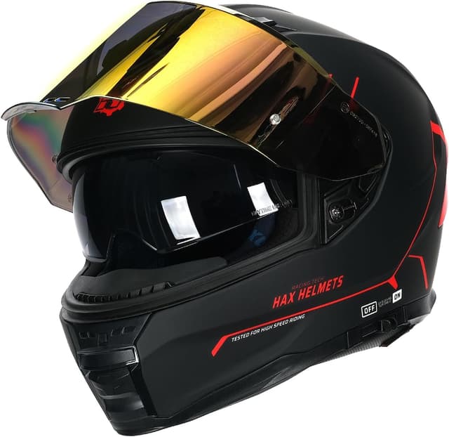 Detalle 2 de HAX Force Aerodynamic Full Face Helmet (DOT & ECE 22.06) with Dual Visor, Pinlock Ready, Adult Size, Matte Black/Red