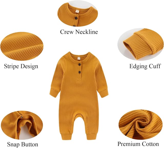 Detalle de Chamie Baby Strampler Neugeborenes gestrickt – Langarm-Jumpsuit fußlos für Jungen & Mädchen (0–24 Monate)
