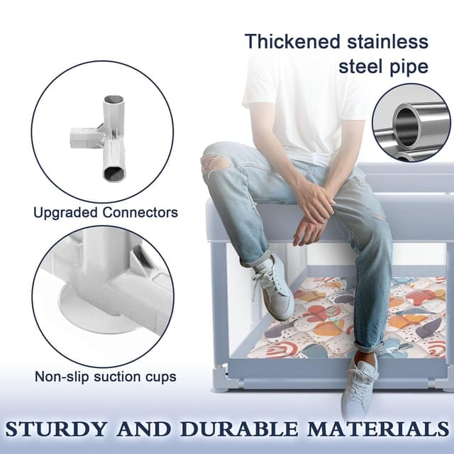 Detalle de XVISHX 74 x 50 Inch Baby Playpen with Mat, Baby Playard for Indoor & Outdoor Use (Grey)