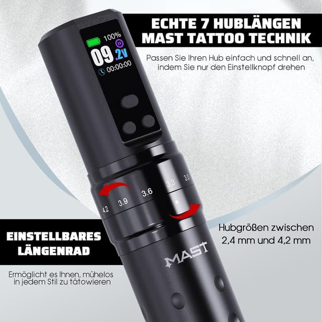 Detalle de Mast Fold2 Pro Kabellose Tattoo Maschine Set (Rotary) – inkl. 2× 2000 mAh Akkus, RCA-Connect, Nadeln & schwarze Tinte – Gold