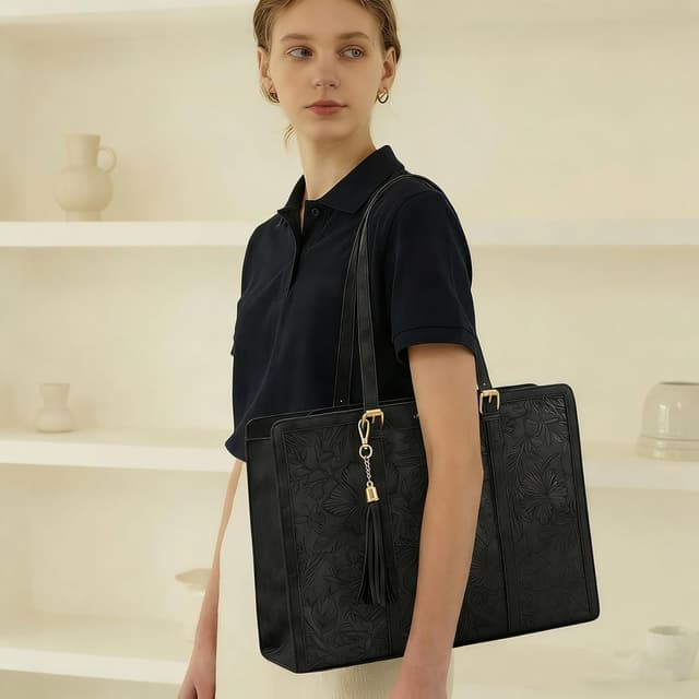 Detalle de LOVEVOOK Vintage Leather Laptop Bag for Women (15.6-inch) with Clutch Pouch