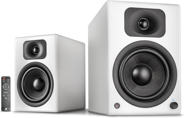 Detalle de Wavemaster TWO PRO white 66351 Regallautsprecher-Set mit Bluetooth-Streaming, digitalen Anschlüssen und IR-Fernbedienung