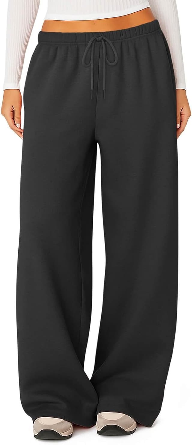 Detalle de HeSaYep Women’s Fleece Lined Sweatpants — Winter Warm Wide-Leg Joggers with Pockets
