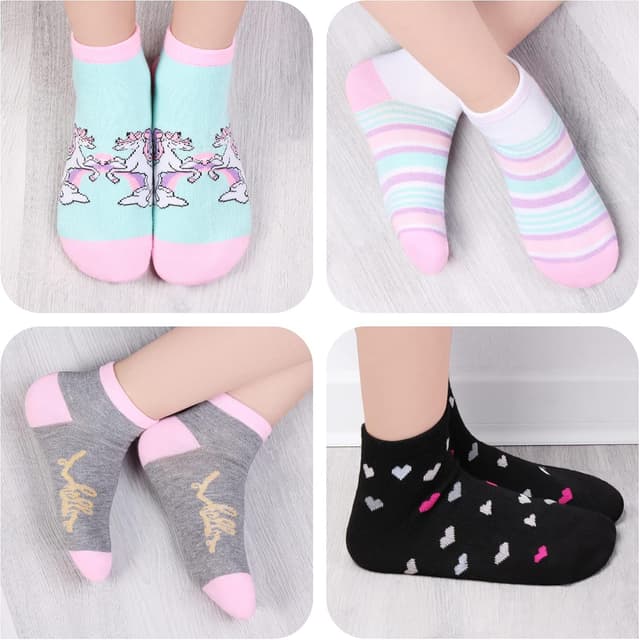 Detalle de L&K-II calzini da ginnastica per bambina in cotone, motivi colorati (confezione 10/12 paia)