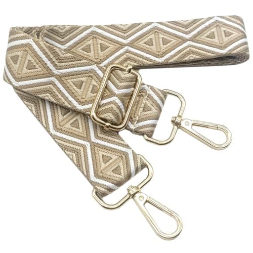 Detalle de Keriocusi correa de hombro ajustable beige caqui (80-130 cm) ancho 3,9 cm con hebilla dorada