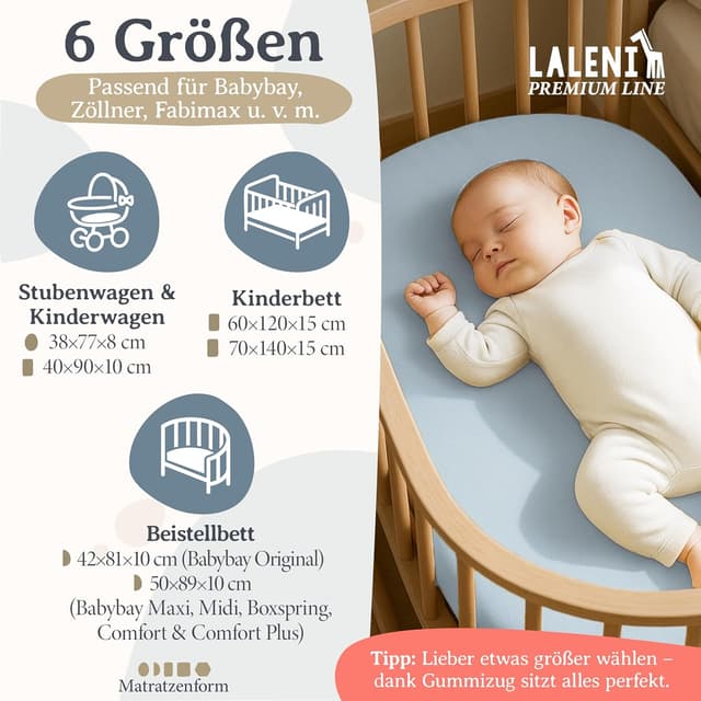 Detalle de Laleni Premium Spannbettlaken 50x89 cm (2er-Set) aus 100% Baumwolle, Oeko-TEX, Hellblau