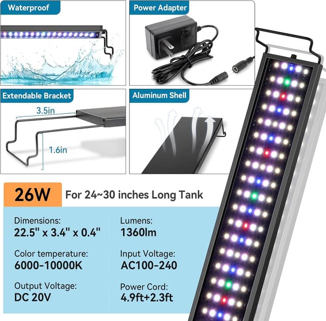 Thumbnail 6 de hygger 26W Aquarium LED Light with 24/7 day-night cycle, timer, dimming and adjustable bracket (60–76cm fresh water)