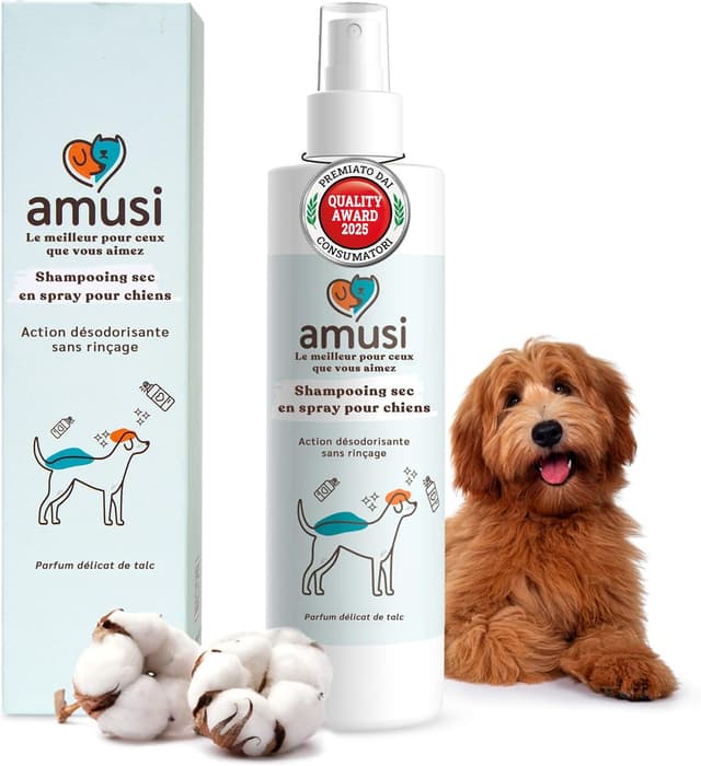 Detalle de amusi Shampooing Chien : shampooing sec anti-odeur sans rinçage (250 ml)