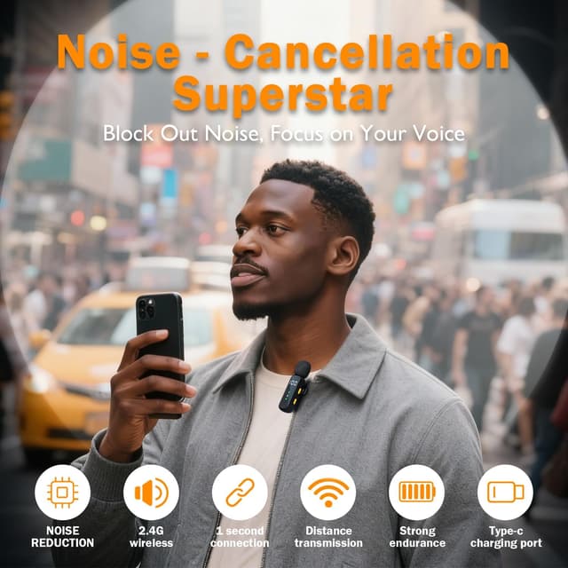 Detalle de kinmaizi kabelloses Krawattenmikrofon mit LED-Display für iPhone, Android, iPad (2,4-GHz)