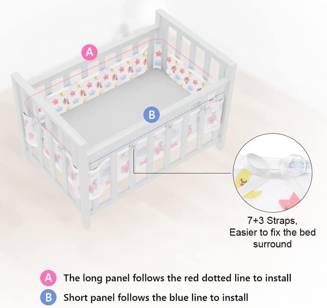 Detalle de Vicloon Cot Bumper (2 pcs) breathable mesh cot liner with crib rail covers – Unicorn